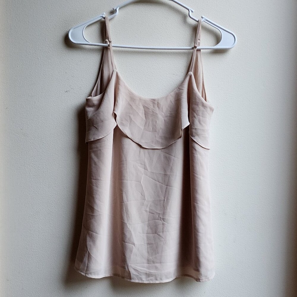 Naked Zebra Nude Ruffled Back Plunge Tank Top Size Small - Picture 6 of 16